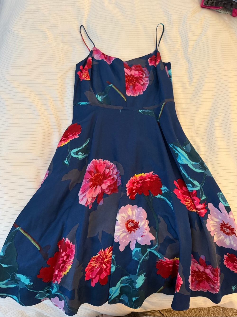 Banana Republic Navy Floral Spaghetti-Strap Dress with Pink & Red Blooms